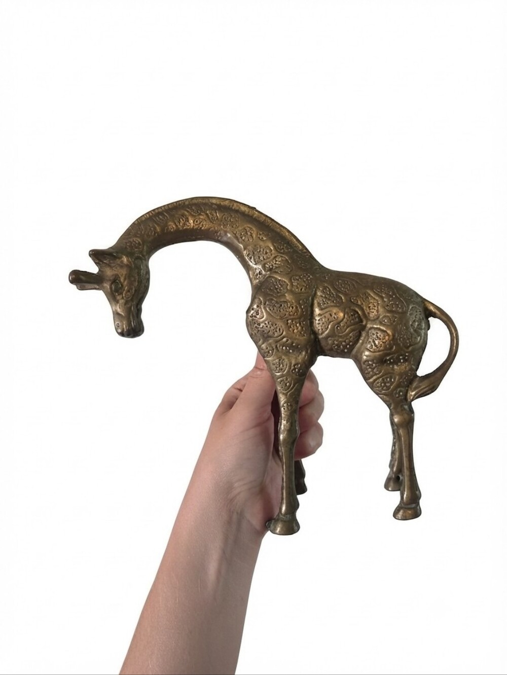 Vintage Solid Brass Giraffe Figurine Etched Pattern Mid-Century Modern Animal De